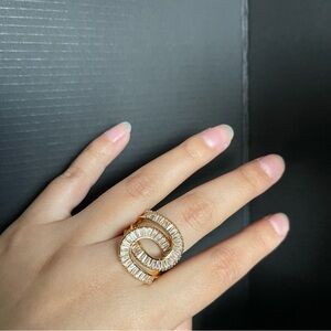 Intertwined adjustable silver tone chunky statement cz size 5-8 ring